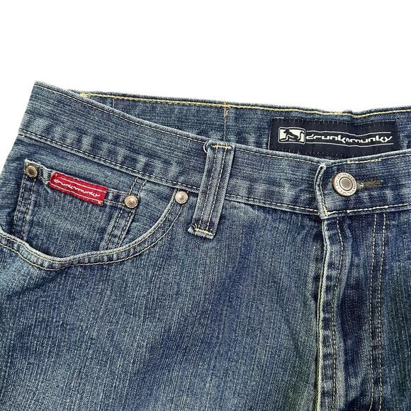 Y2K Drunk Munky Baggy Wide Leg Denim Jean Shorts Hip Hop - Picture 2 of 5